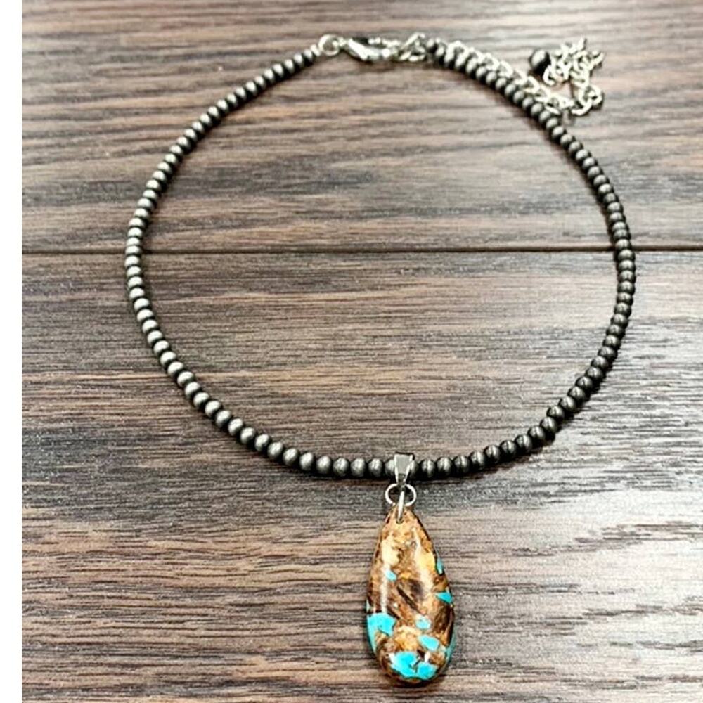 Handmade Western Gemstone Pendant Necklace – Adjustable 15–20"